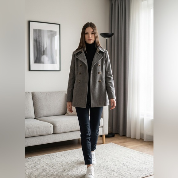 Marc Jacobs Wool Double Breast Peacoat Buttons Gray Womens Size M
